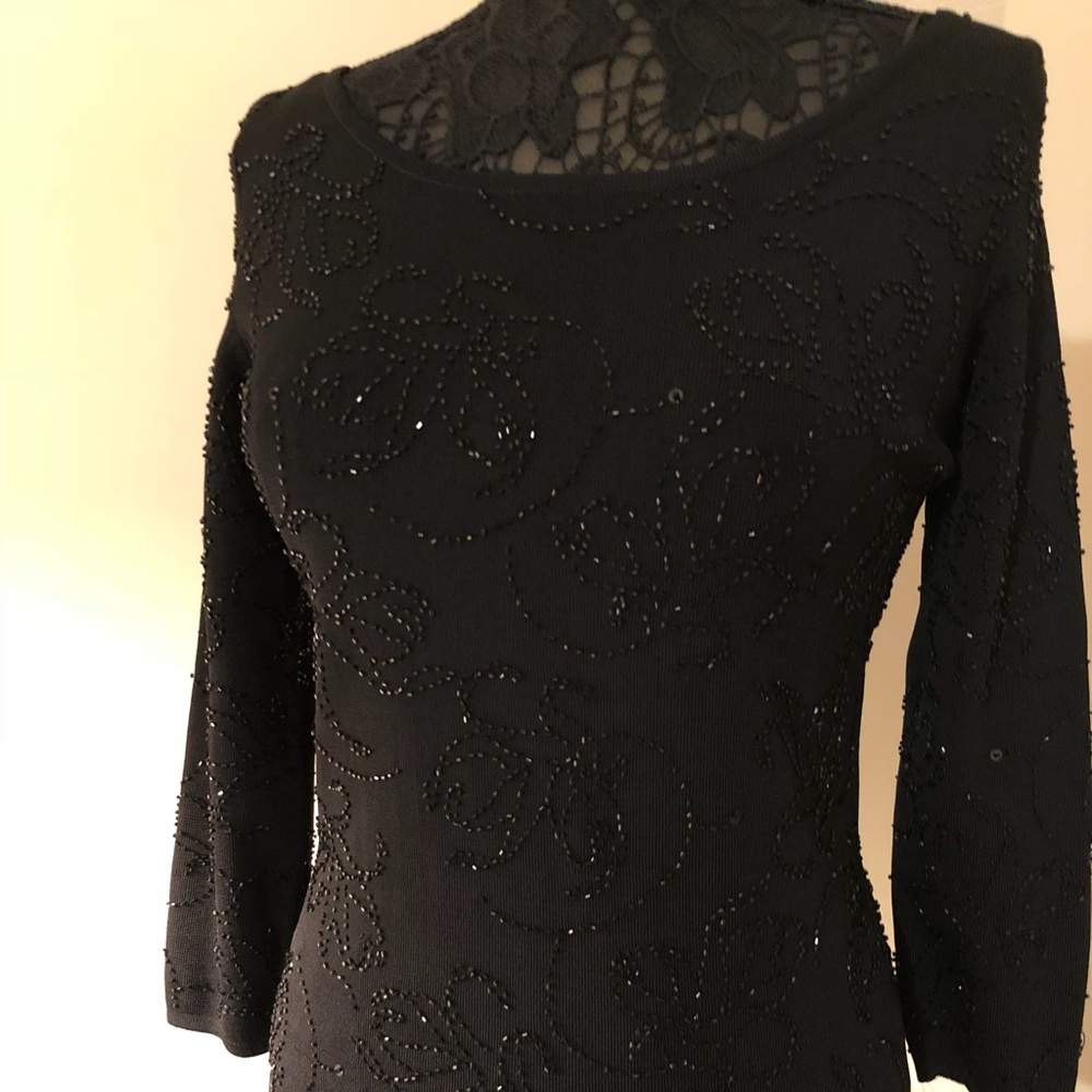 Sandra Darren Black Beaded Sweater